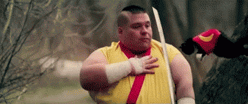 Fat Ninja. Anyone remember Fruit Ninja?.. any one else notice that in the last gif it is two separate times... look at his shirt the red stripes are gone