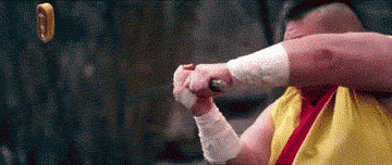 Fat Ninja. Anyone remember Fruit Ninja?.. any one else notice that in the last gif it is two separate times... look at his shirt the red stripes are gone