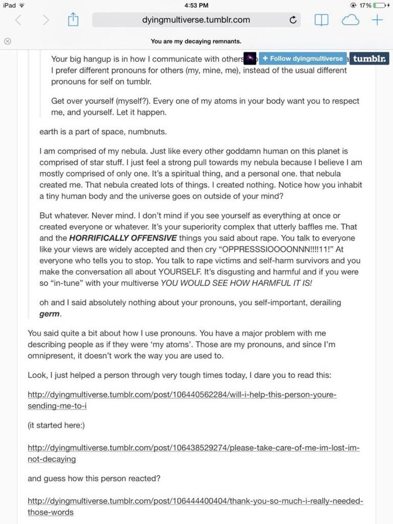 "Spacekin". . mad if watt PM ' " 9 You are my decaying remnants. dying multiverse answered: . D Cul. '. i """9""" "me tumblr I' m sick of all the hate from peop