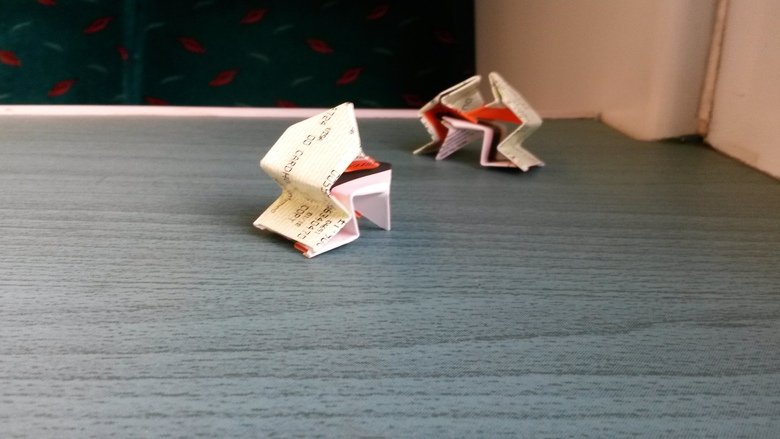 Bored?. Frogs' porn Take a buttload of these! Take one Folld the corner over to a 45 degree angle Open it back out Do the same to the other corner (closest) 45 