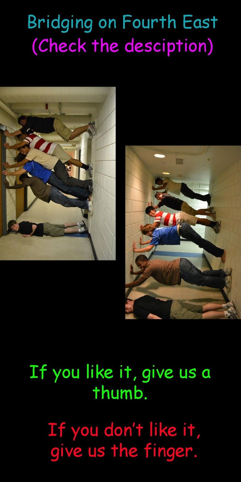 Bridging (Description) Bridging (Description). TL;DR: Together, we can start a new trend, "Bridging". Spare a Thumb? Hey FunnyJunk. This is me and my bros bored at BOREDing