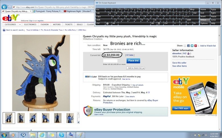 Bronies are rich...(link in description) Bronies are rich...(link in description). www.ebay.com/itm/Queen-Chrysalis-my-little-pony-plush-friendship-is-magic-/200750064623?pt=LH_DefaultDomain_0&hash=ite