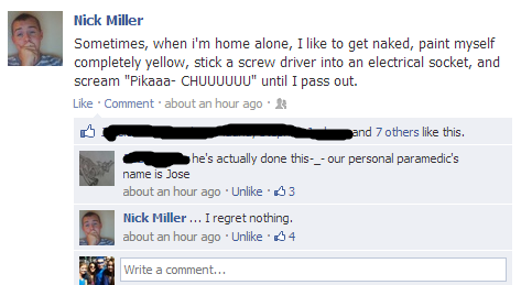 facebook again facebook again. my buddy said he didnt care if his named showed so look this bitch up www.facebook.com/nick.miller.56829. Rick Miller Sometimes, when i' m home