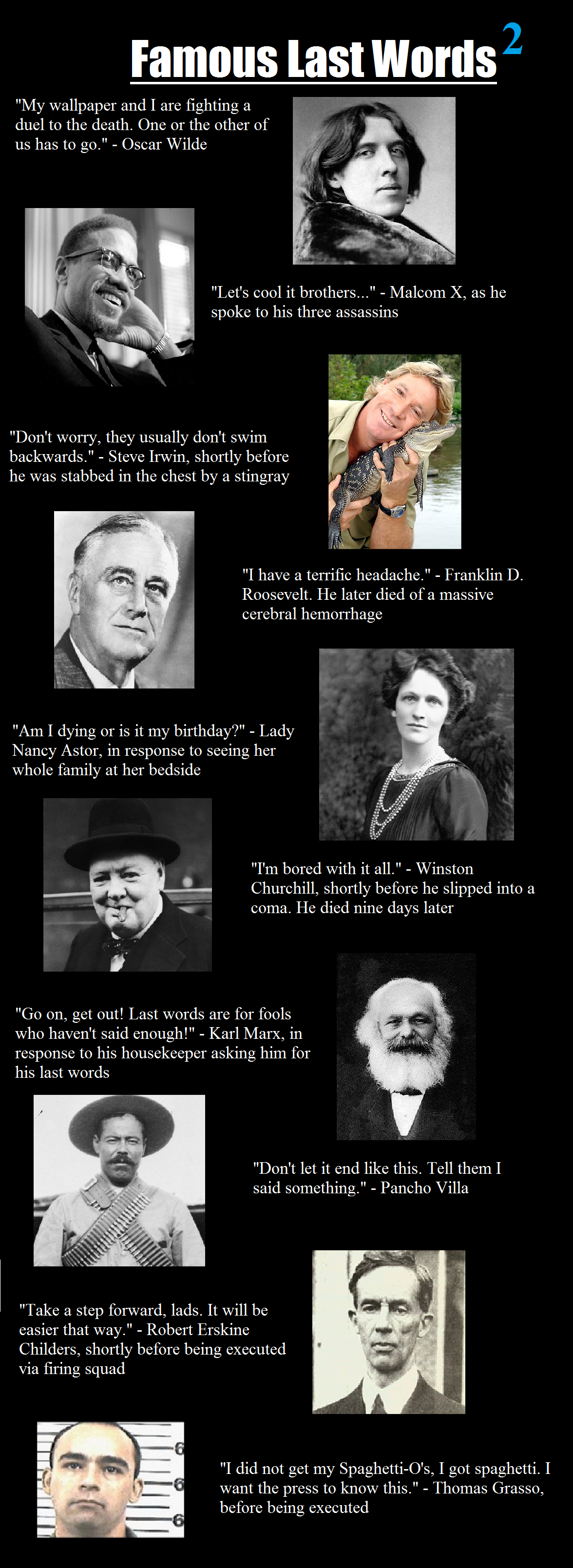 Famous Last Words 2 Famous Last Words 2. Everyone seemed to like the first one, so I figured I may as well make another links: www.toptenz.net/top-10-famous-last-words-and-quotes.p