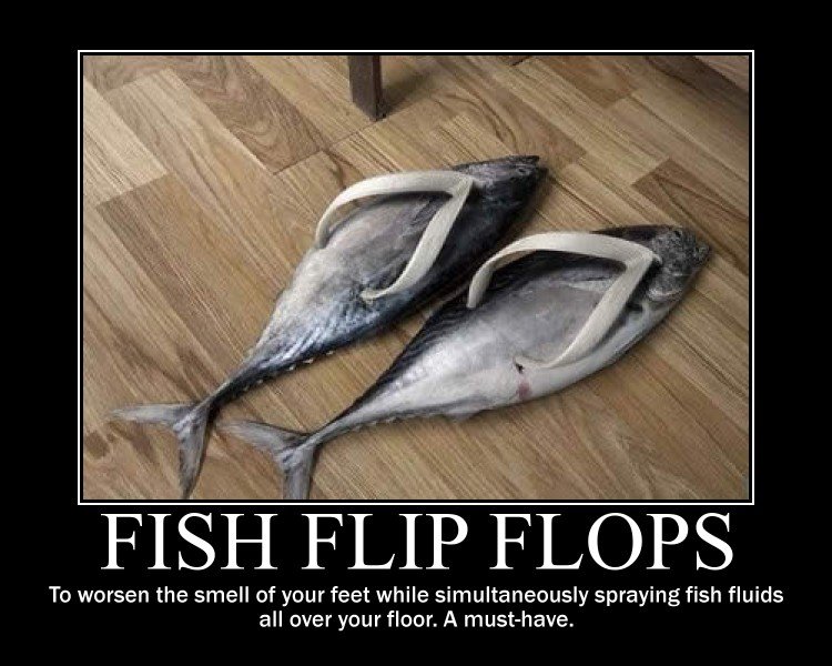 Fish Flip Flops Fish Flip Flops. I am not the first to put this image on FJ. I simply attached a de-motivational to it. Credit goes to cokeanicola for putting the image up firs