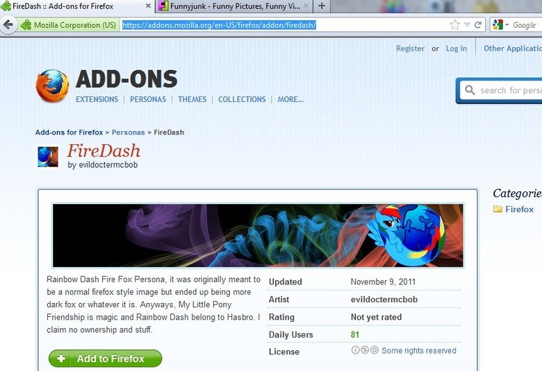 For all the bronies with Firefox For all the bronies with Firefox. was browsing firefox personnas after an update and came across this. Seems not too many people have it and thought you all nee