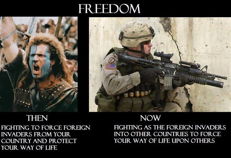 Freedom? Freedom?. how is it truly freedom when it takes a war to bring it about, how are the people free when the way of life theyve always known for centuries is now p