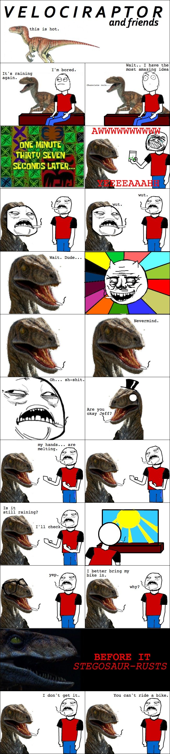 Jeff and Raptor kill some time Jeff and Raptor kill some time. 100% OC. Have any ideas? Shout them out! Highest rated storyline is turned into a comic! Jeff and Tyrannosaurus Sex: /funny_pict