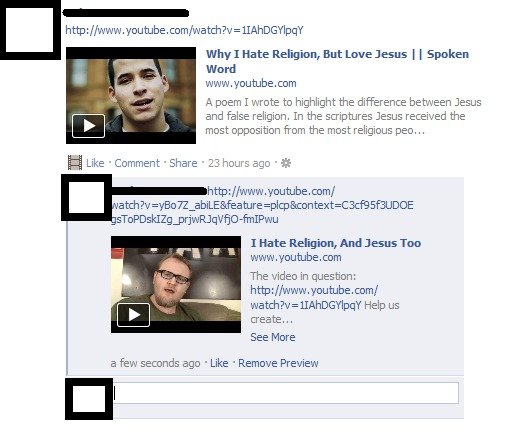 Jesus Jesus. Someone I know posted the video about hating religion but loving Jesus, and I decided to post the Amazing Atheist video that he made with regards to this