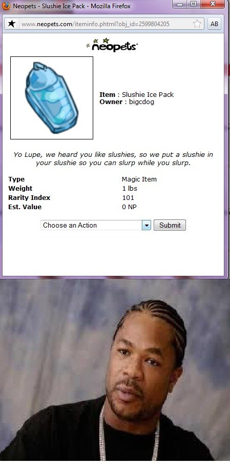 Neopets WTF Neopets WTF. So you get it, A Lupe is a dog like pet on . I bought this a LOL'd when I read the description.. Item ', Slushie Ice Pack Owner ', bigcdog Po Lupe,