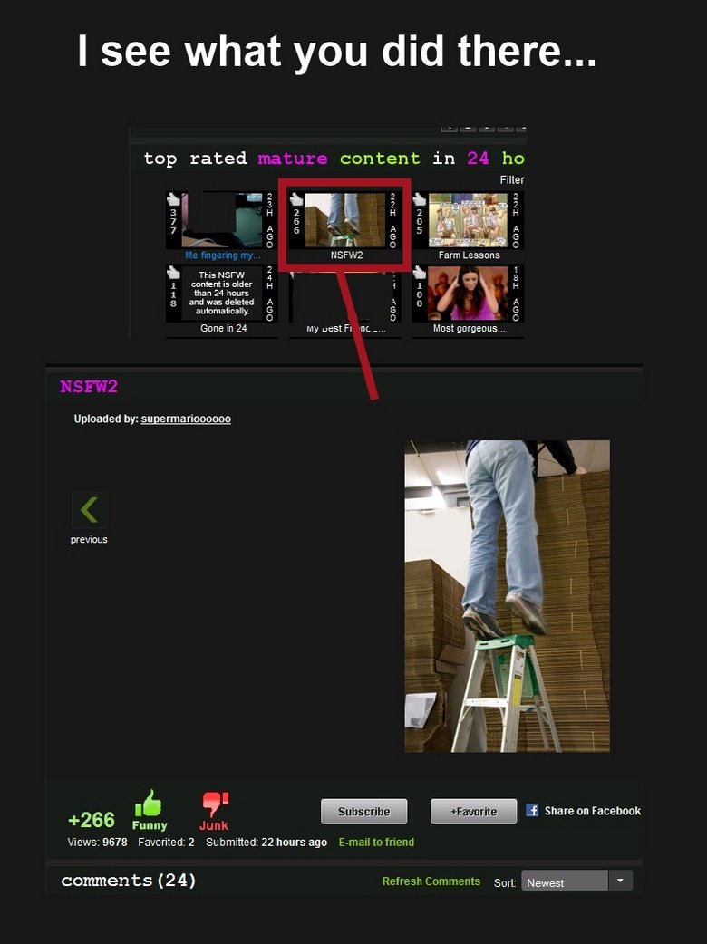 Not Safe For Work Not Safe For Work. 266 people either got the joke or just like fapping to men on top of ladders... Edit: As people are saying 'you screencapped someone's joke s