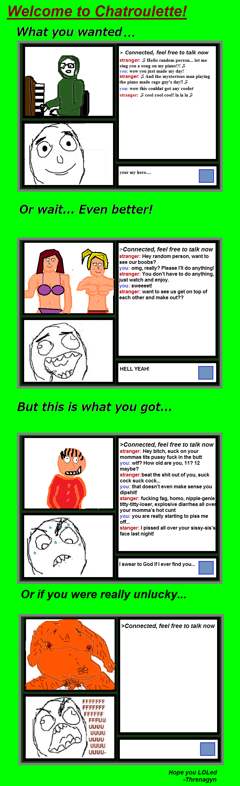 Rage Guy Chatroulette Rage Guy Chatroulette. I have been thinking about making this for a while and finally got around to it today. Hopefully it made you laugh because I put a lot of
