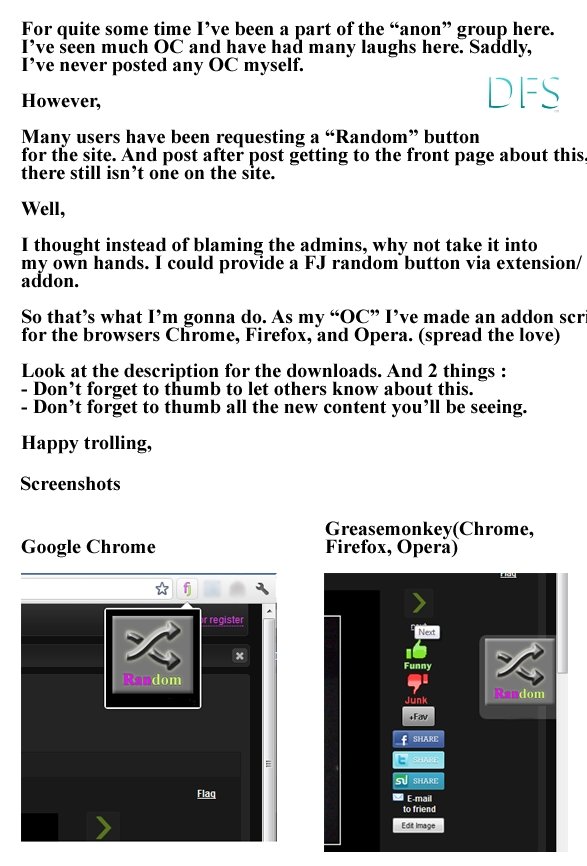 Random Button Now Available Random Button Now Available. The "Random Button" extension is now available to all who use Chrome, Firefox, Safari, and Opera. I hope you all enjoy it