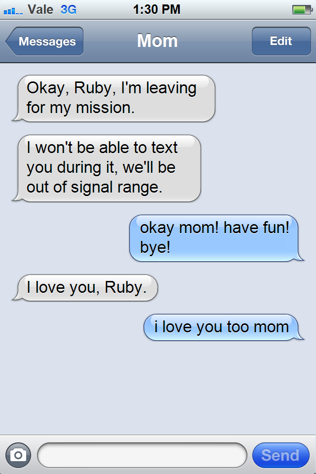 Ruby...... www.youtube.com/watch?v=euuxPokAeIA. c Vale 7: 34 PM E“ Messages Mom Cookies are done! Ruby? Oh, dear. These cookies are getting cold. Well, I might 