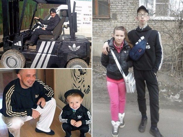 Russians and adidas. Little known fact, but adidas is a parasite which has infected the russian people. It feeds on vodka and releases its spores each time a ru